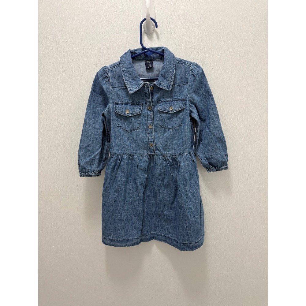 Gap Toddler Girls Denim Dress Medium Wash Blue Button Front Size 4 Years NWT